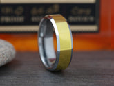 The Helios | Gold Tungsten Ring with Beveled Edges